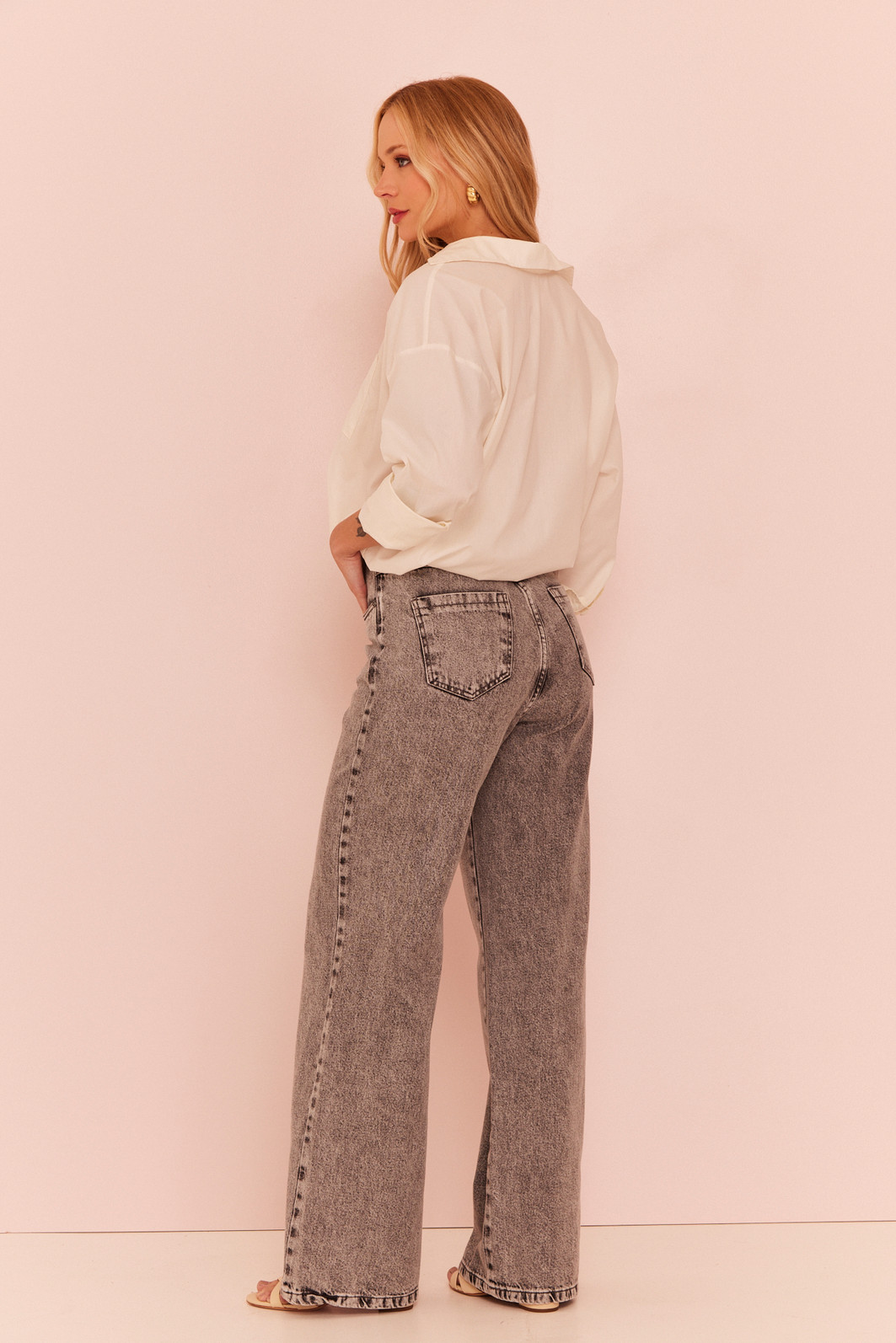 CALÇA JEANS WIDE LEG RAVENNA JEANS PRETO ESTONADO CALÇA JEANS WIDE LEG RAVENNA JEANS PRETO ESTONADO