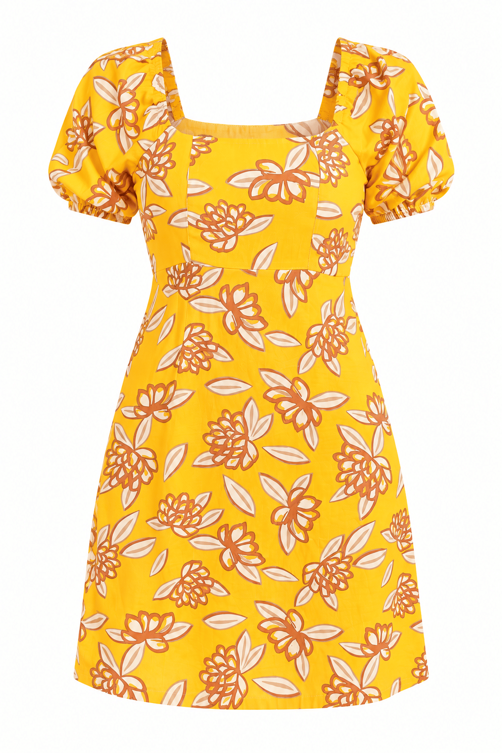 VESTIDO CURTO JOANA ESTAMPA FLORAL FUNDO AMARELO