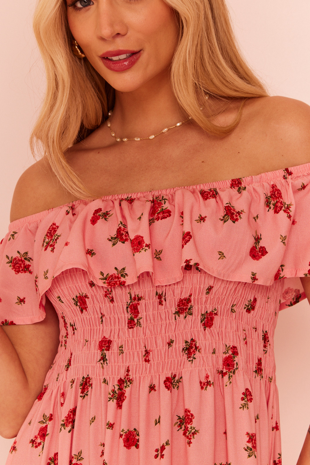 VESTIDO MIDI MAYARA FLORAL FUNDO ROSA