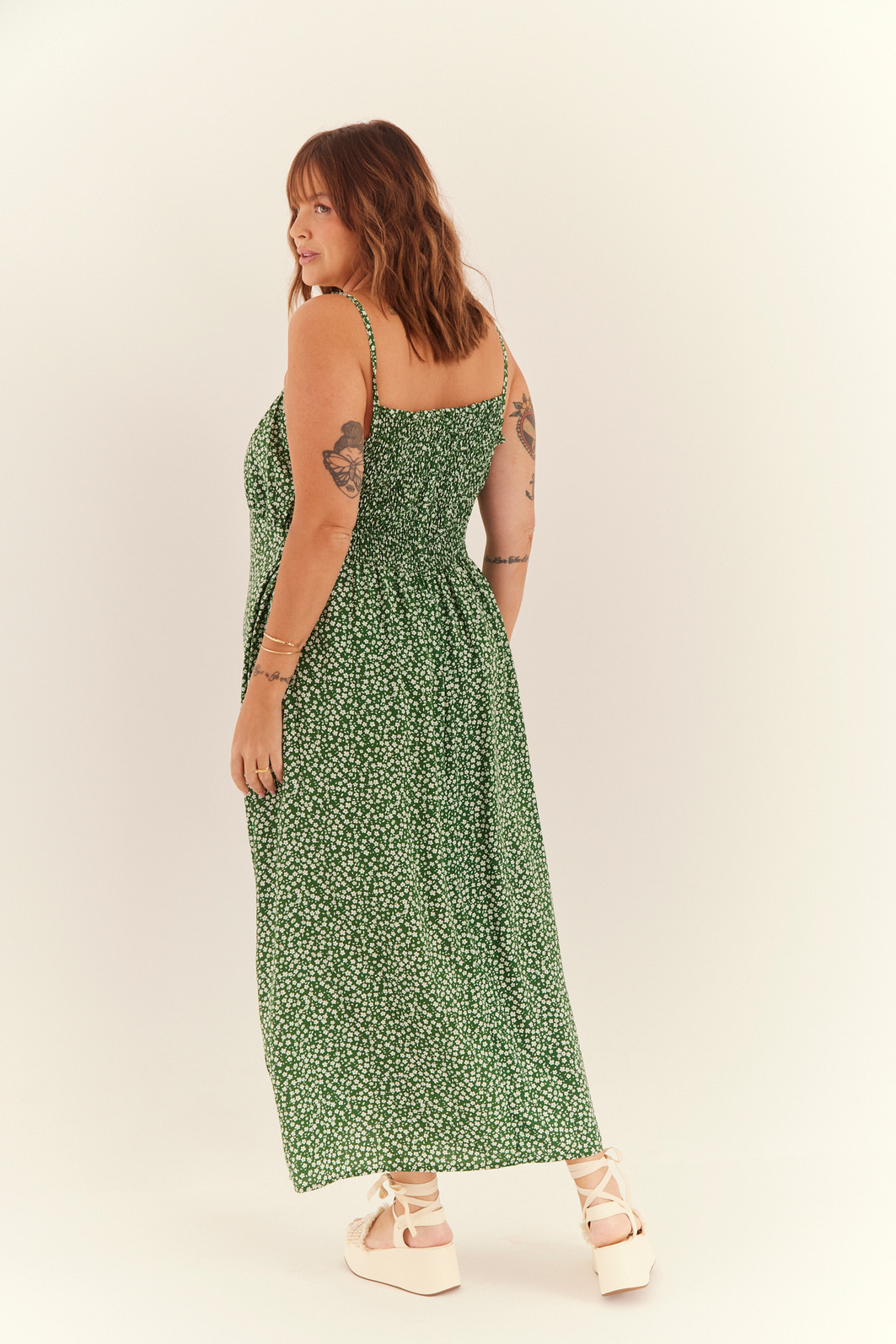 Vestido Midi Anita FLORAL FUNDO VERDE