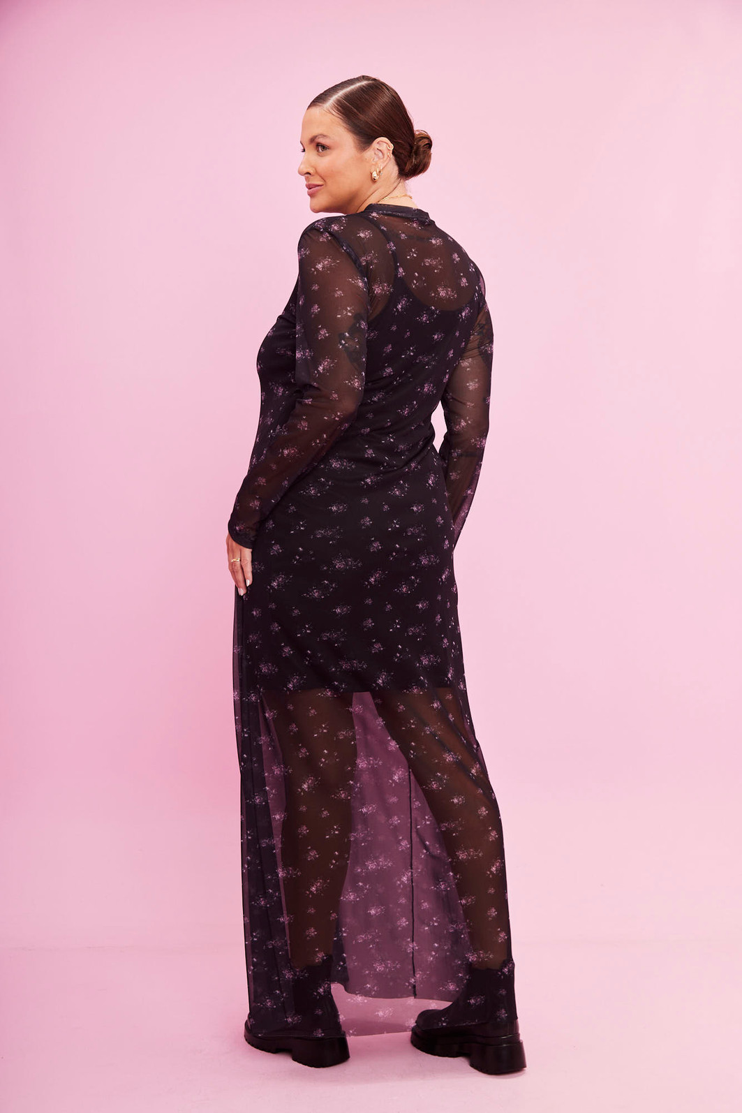 VESTIDO TULE FLOWER FLORAL FUNDO PRETO