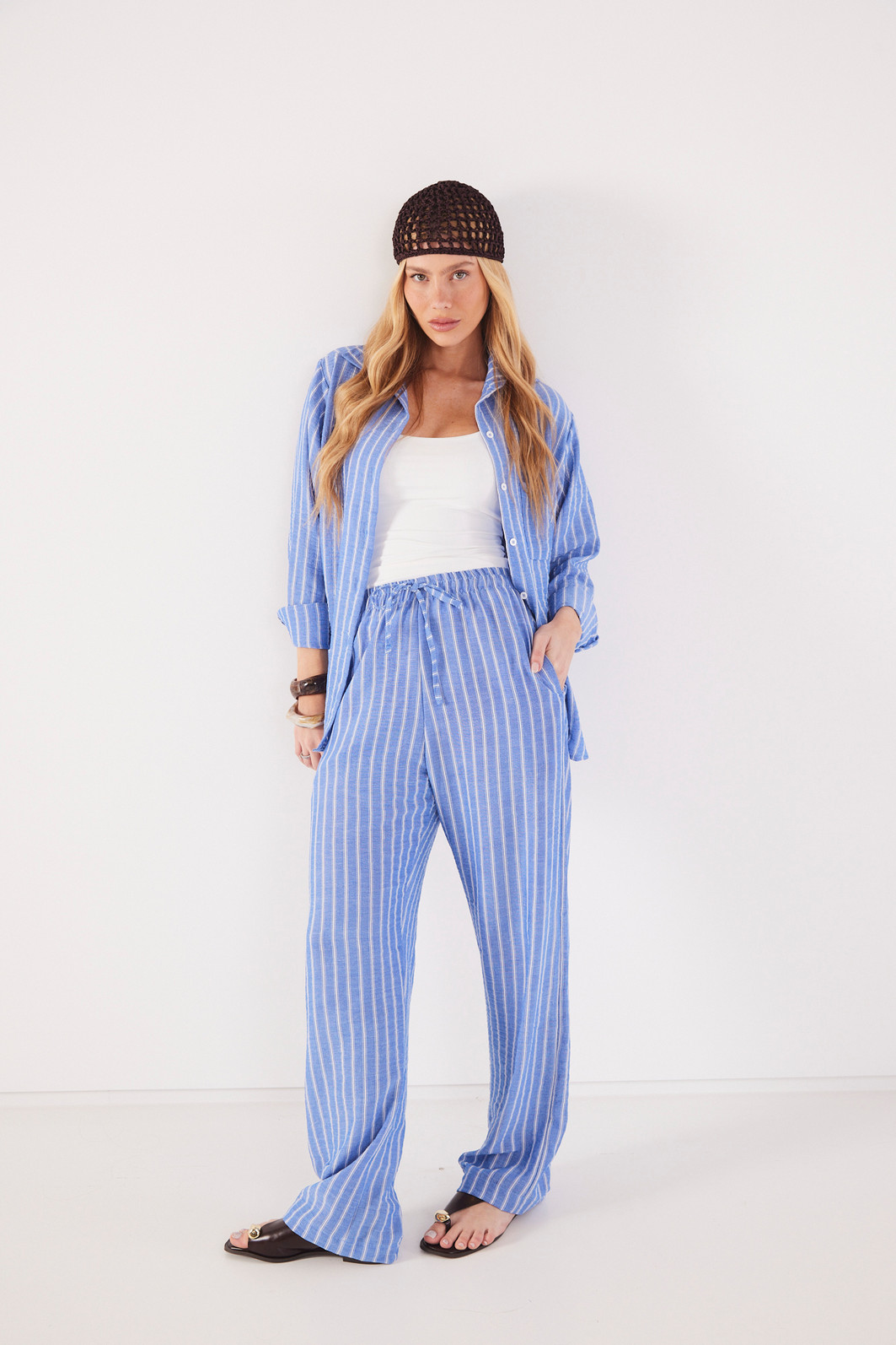 CALÇA LISTRADA VALENTINA LISTRA AZUL