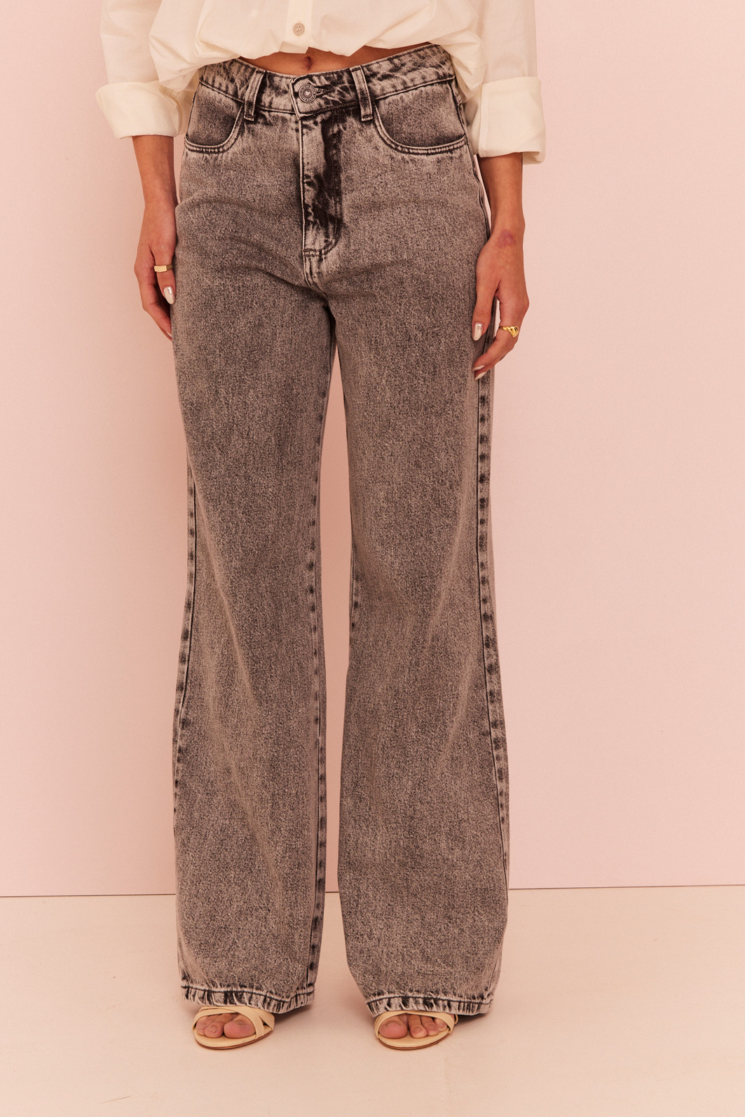 CALÇA JEANS WIDE LEG RAVENNA JEANS PRETO ESTONADO CALÇA JEANS WIDE LEG RAVENNA JEANS PRETO ESTONADO