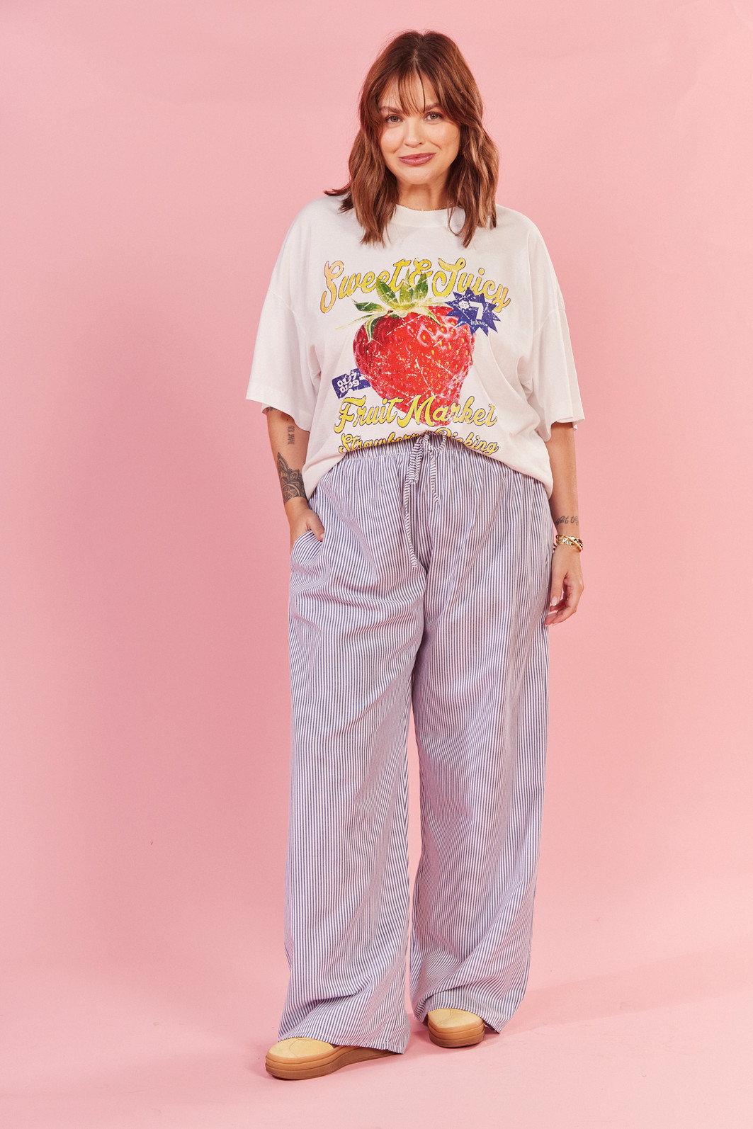 CALÇA FABI LISTRADO AZUL