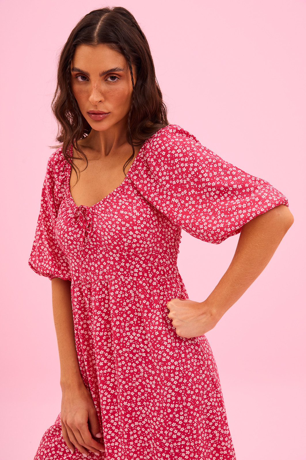 VESTIDO CURTO VISCOSE MILENA FLORAL
