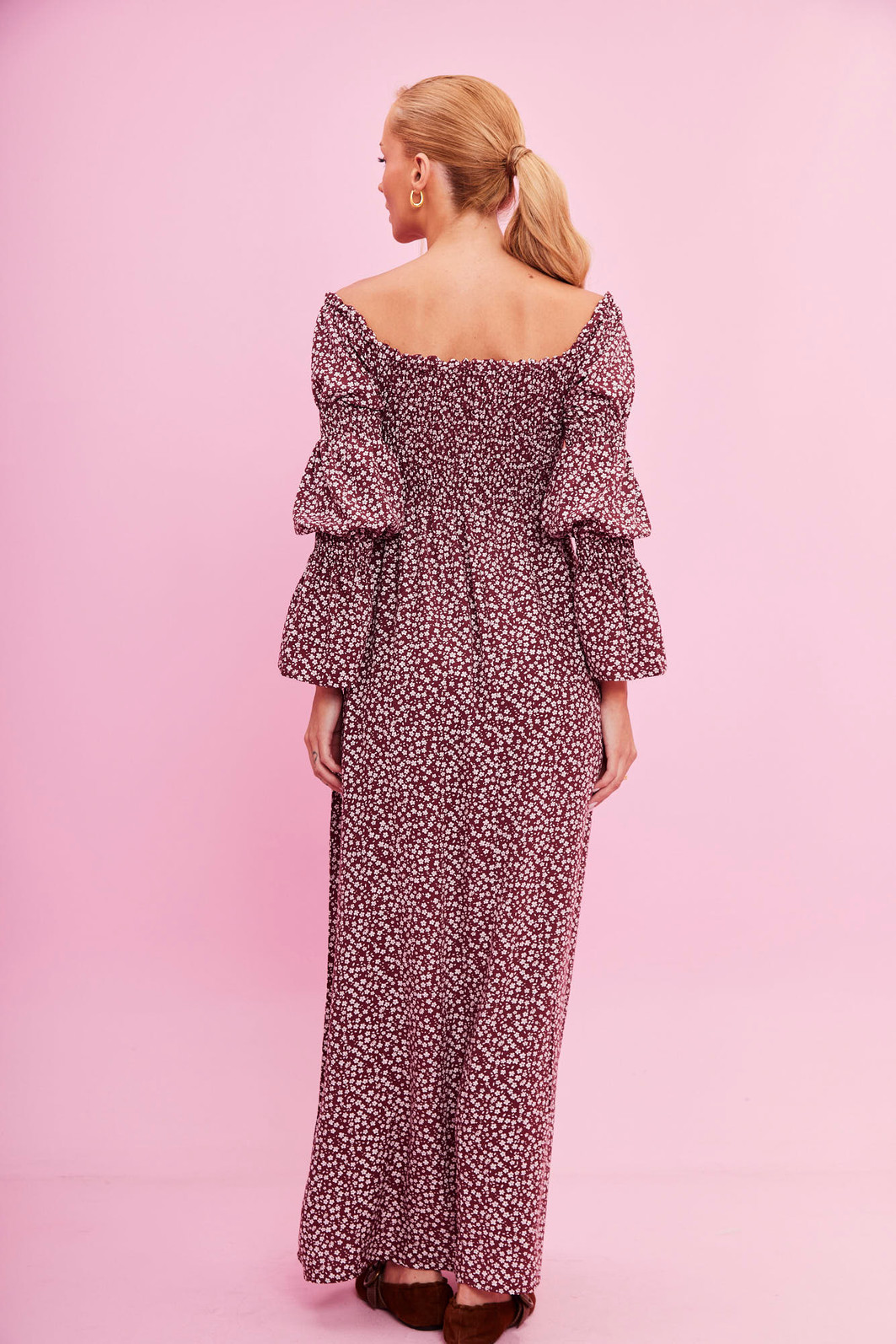 VESTIDO EMANUELE FLORAL FUNDO BORDO