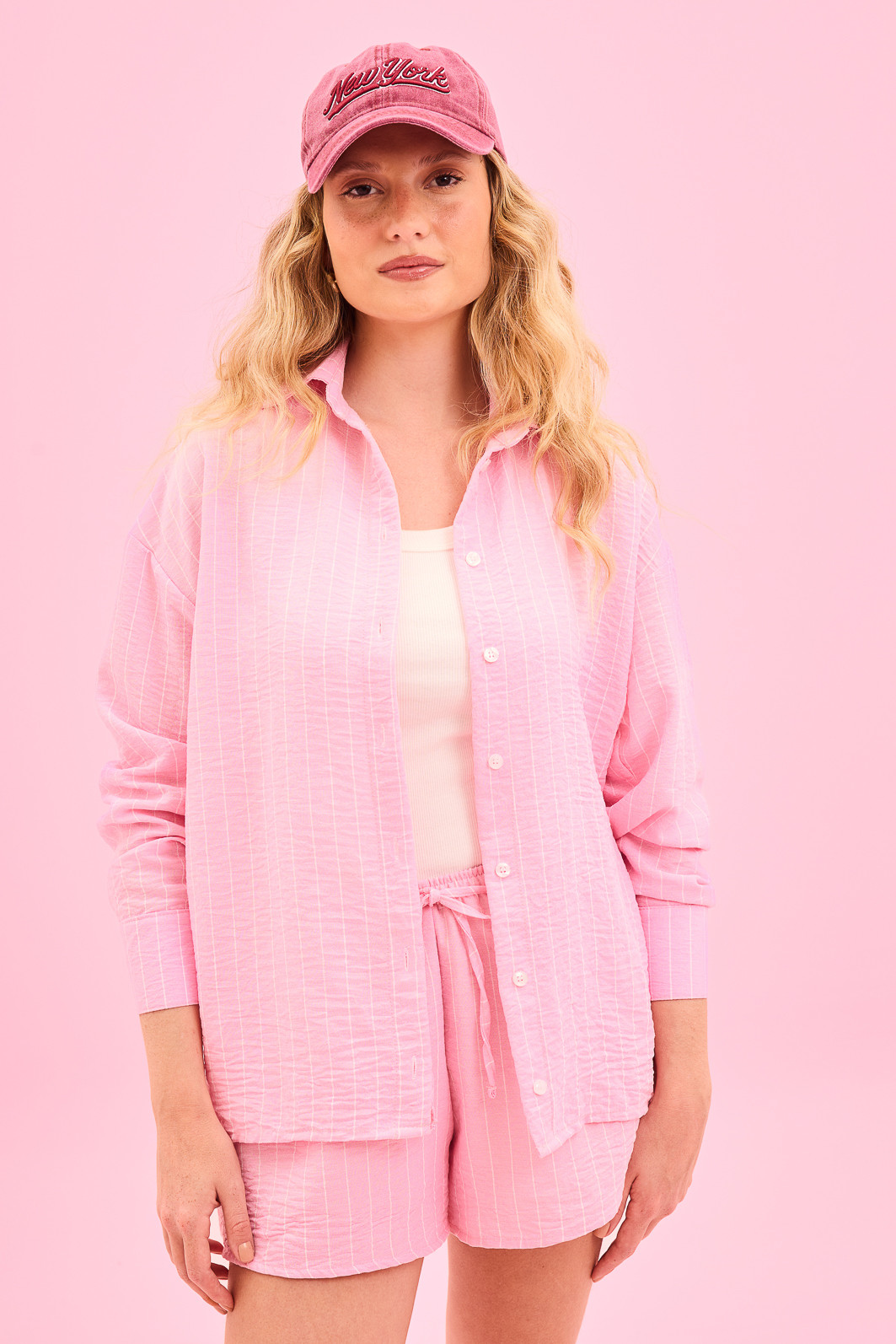 CAMISA AGATHA LISTRADO ROSA