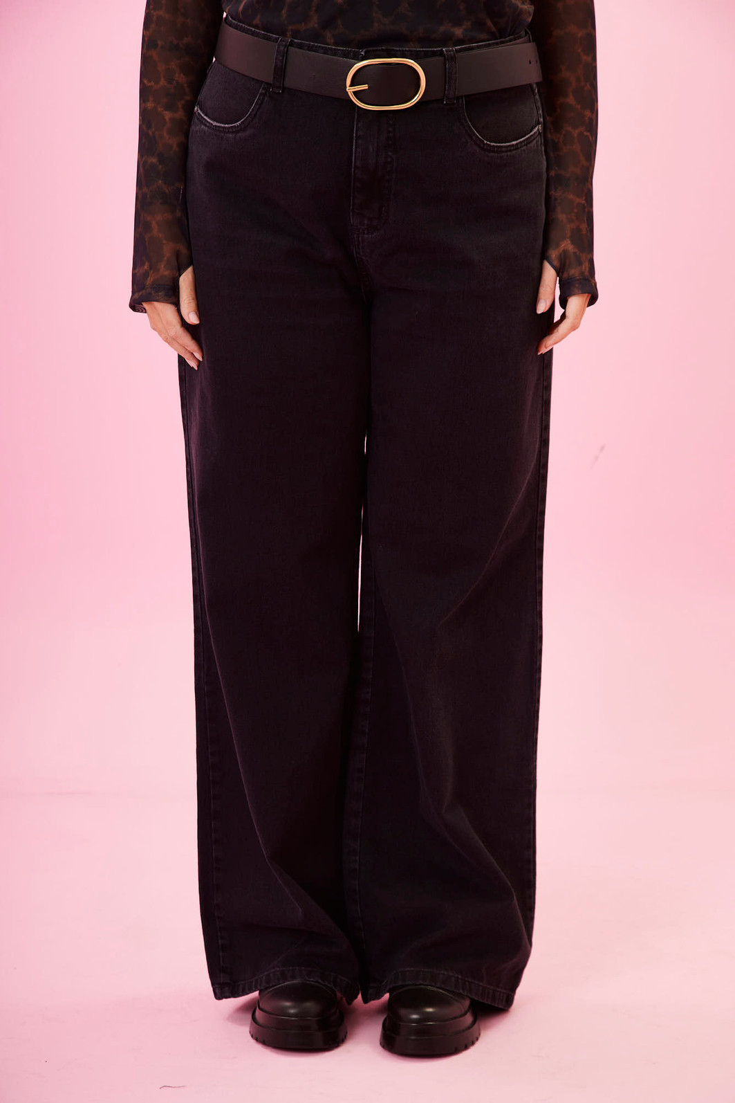 CALÇA WIDE LEG BLACK JEANS PRETO ESTONADO CALÇA WIDE LEG BLACK JEANS PRETO ESTONADO