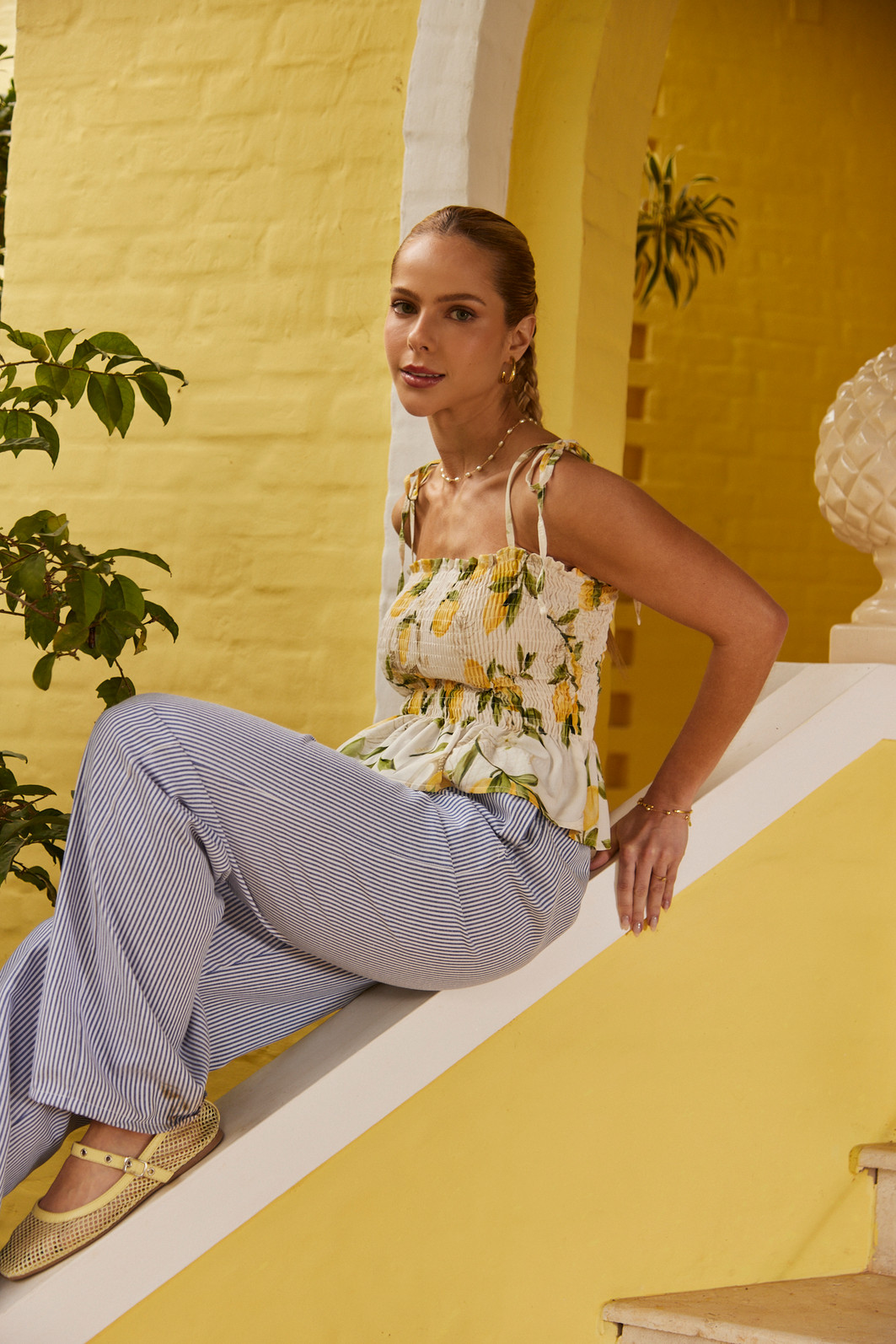 CALÇA FABI LISTRADO AZUL