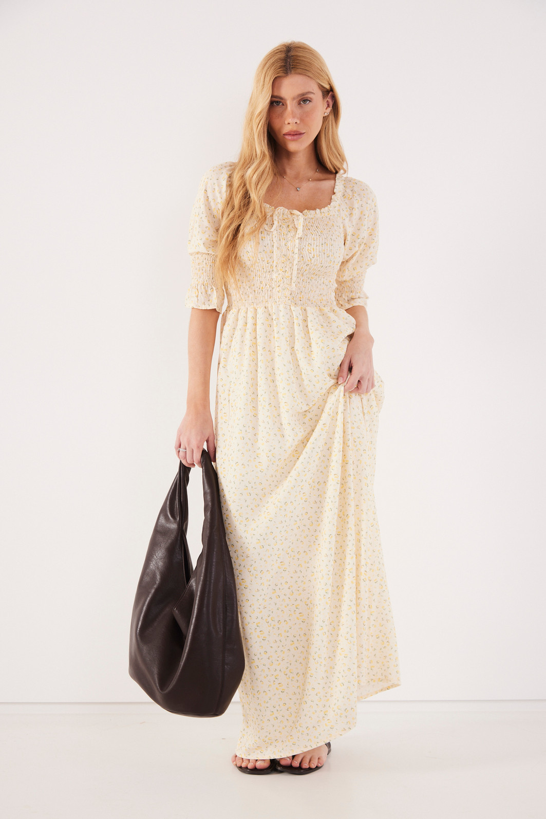 VESTIDO GABRIELA FLORAL FLORES AMARELAS