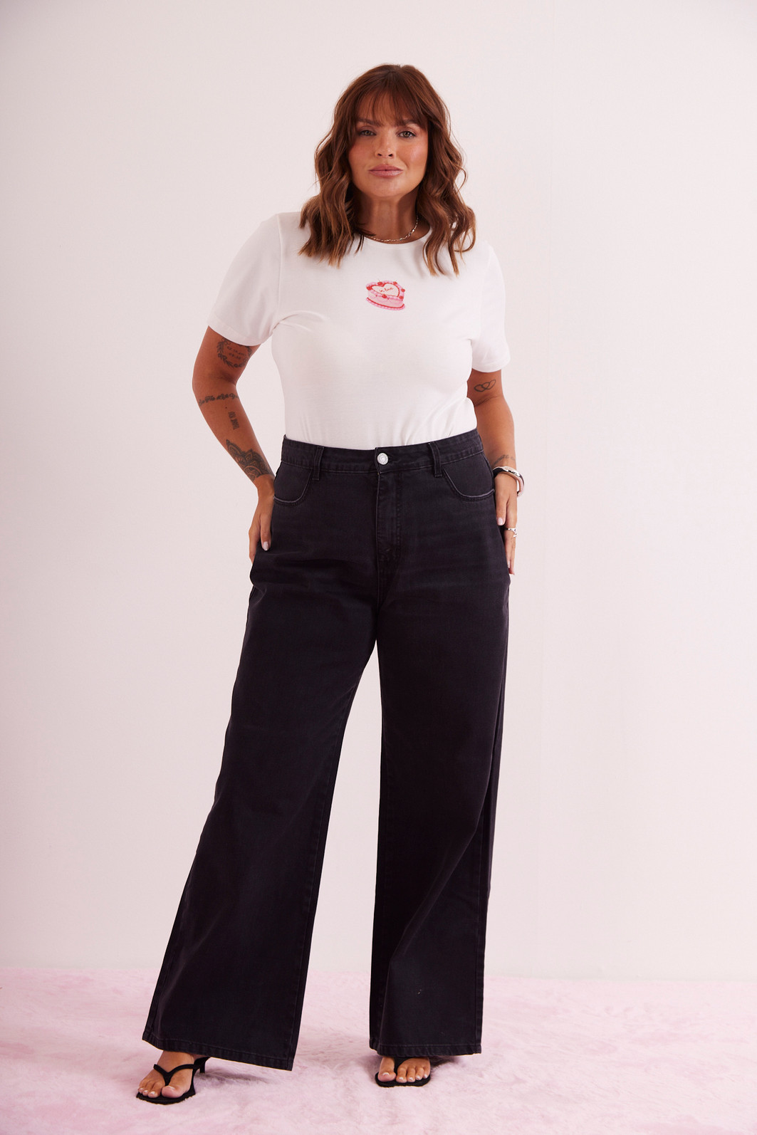 CALÇA WIDE LEG BLACK JEANS PRETO ESTONADO CALÇA WIDE LEG BLACK JEANS PRETO ESTONADO