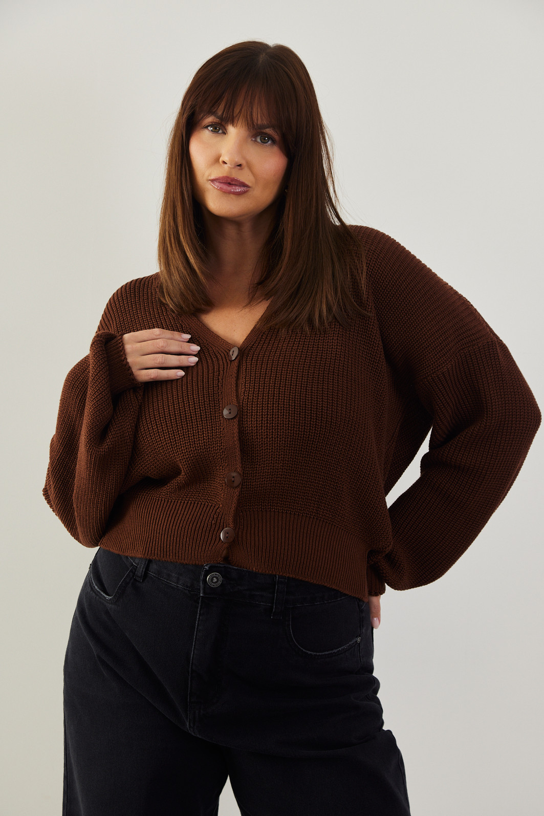 CARDIGAN TRICO LOLA MARROM CARDIGAN TRICO LOLA MARROM