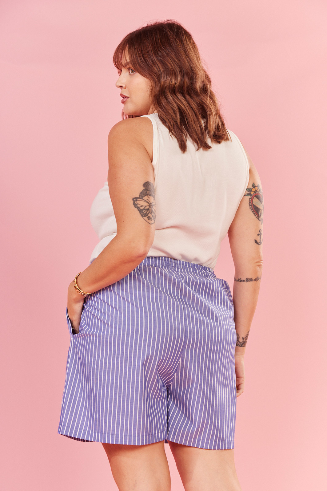 SHORTS ANNE LISTRADO AZUL SHORTS ANNE LISTRADO AZUL