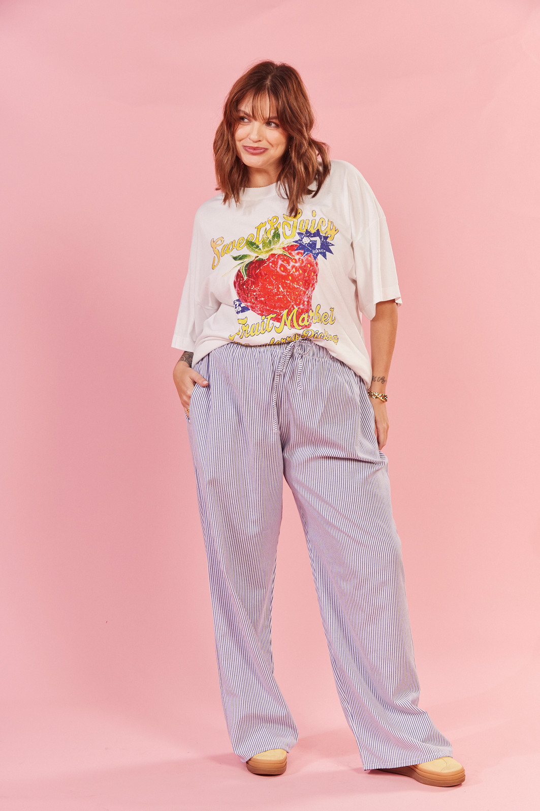 CALÇA FABI LISTRADO AZUL