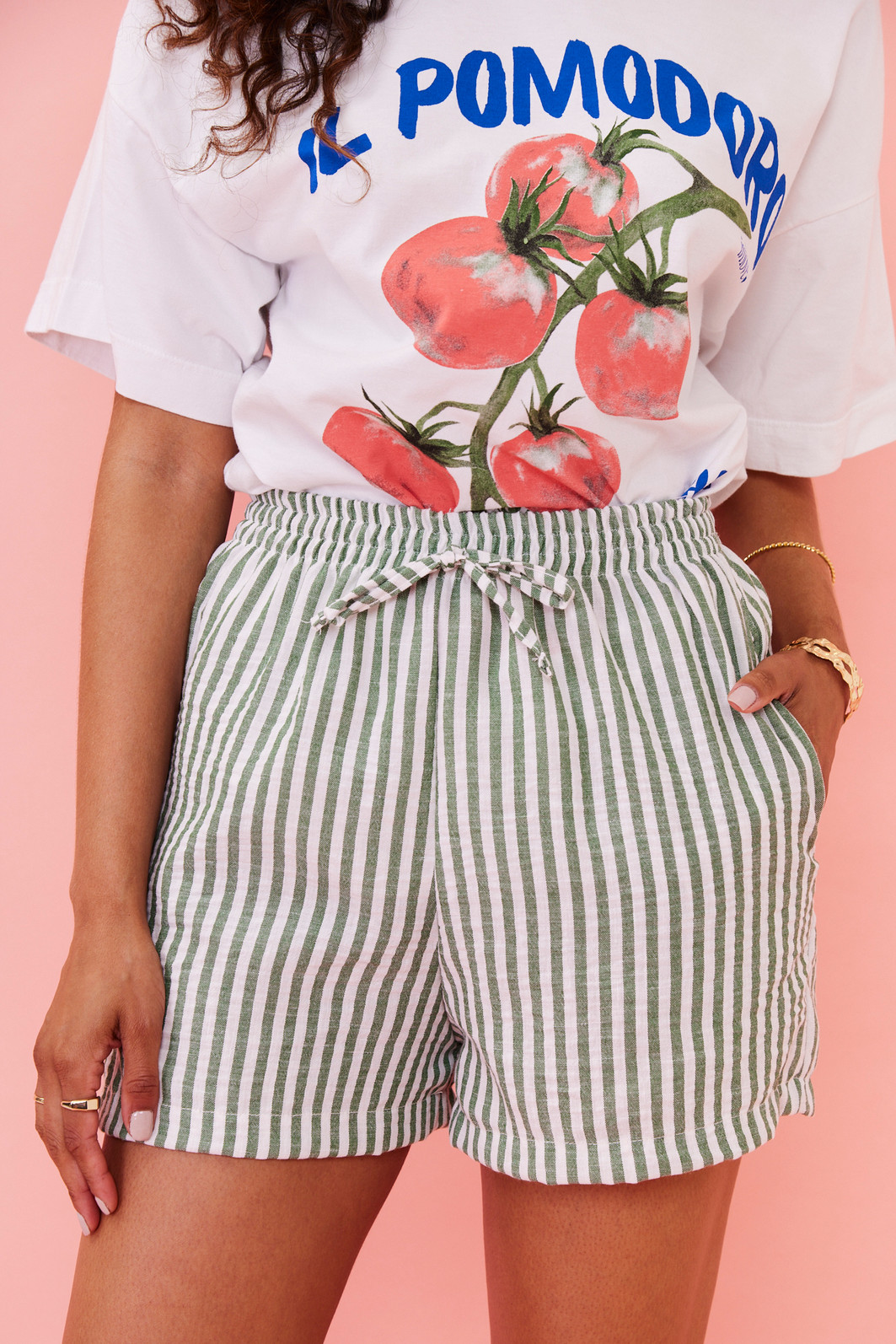 SHORTS ANA LISTRADO VERDE SHORTS ANA LISTRADO VERDE