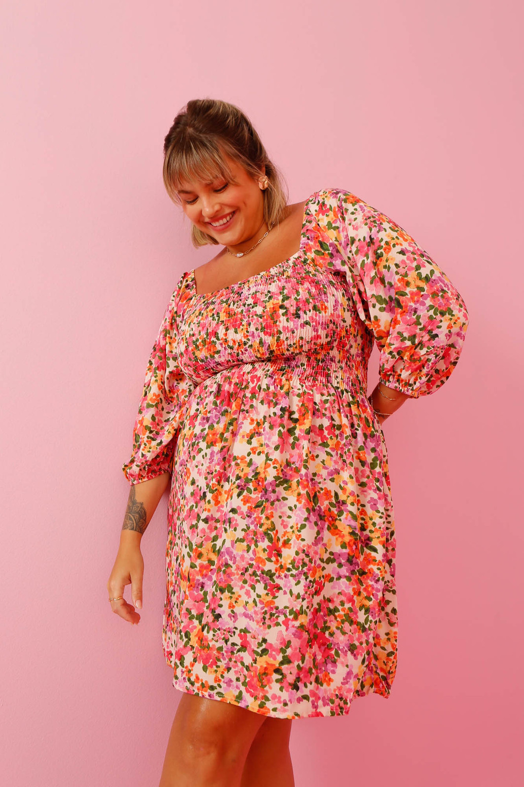 VESTIDO ROSA ESTAMPA FLORAL