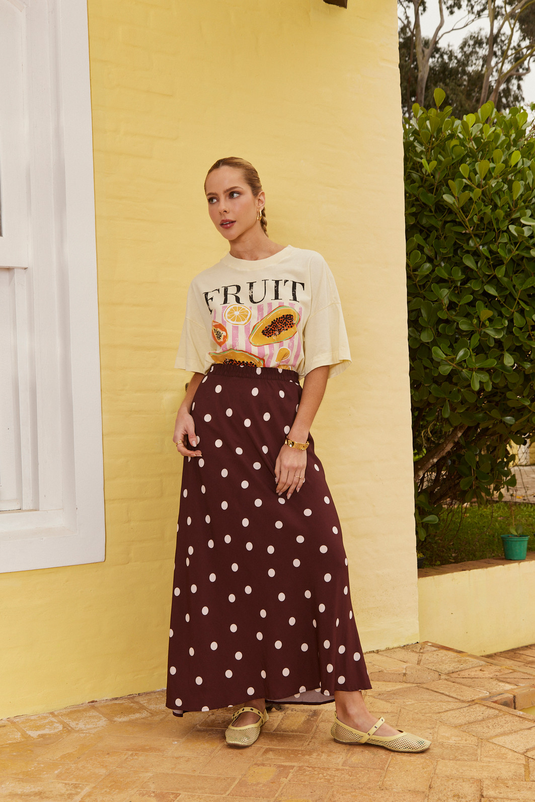 Saia Midi Alongado Clarice POA OFF FINDO MARROM