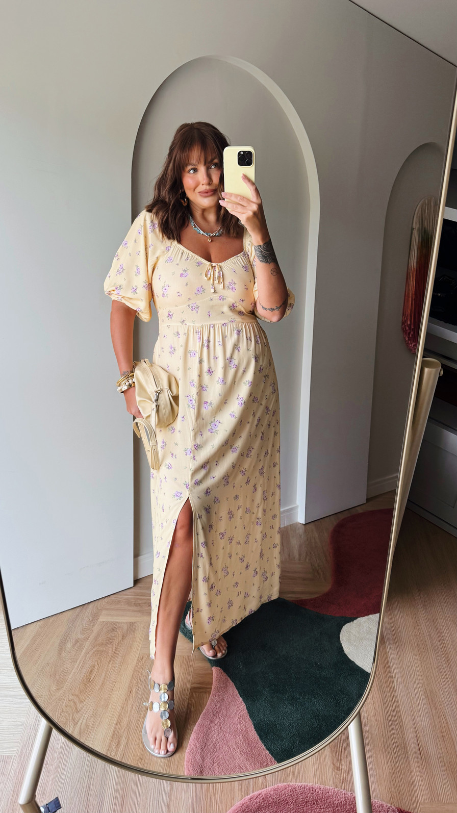 VESTIDO FLORENCE ESTAMPA FLORAL FUNDO AMARELO