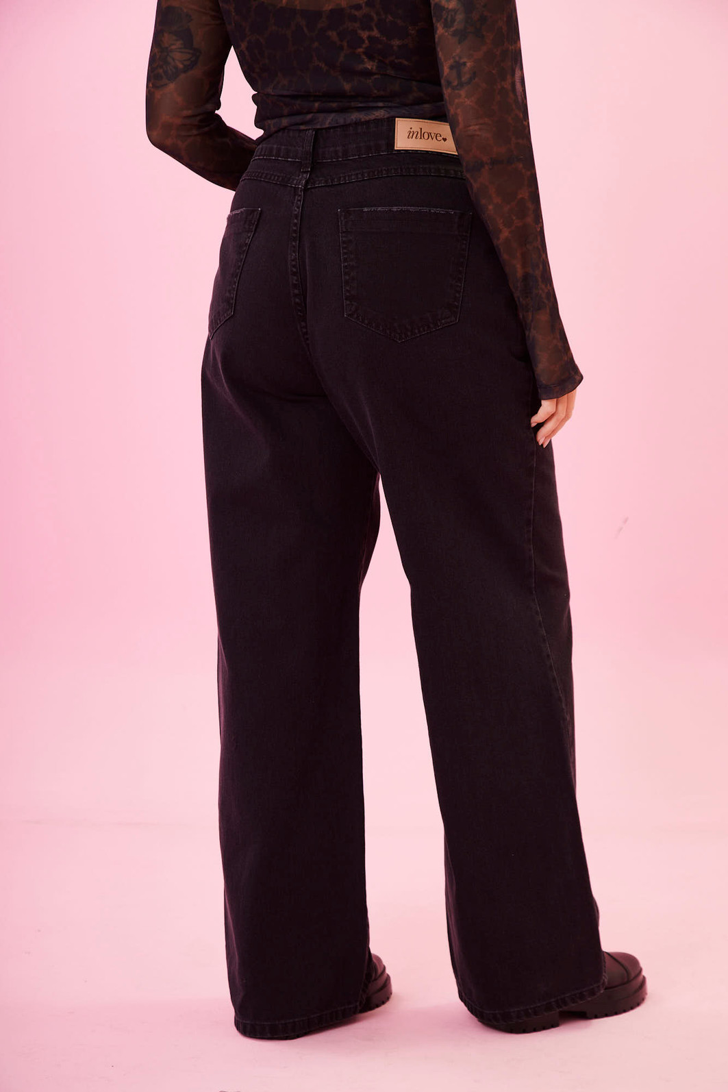 CALÇA WIDE LEG BLACK JEANS PRETO ESTONADO CALÇA WIDE LEG BLACK JEANS PRETO ESTONADO