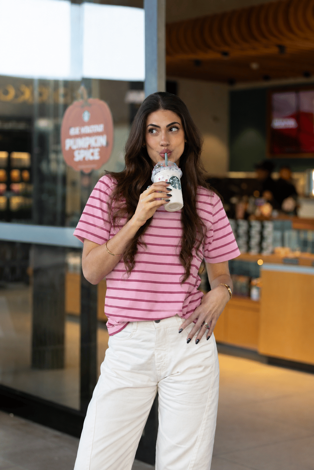 T-SHIRT SLIM LISTRADA ROSA