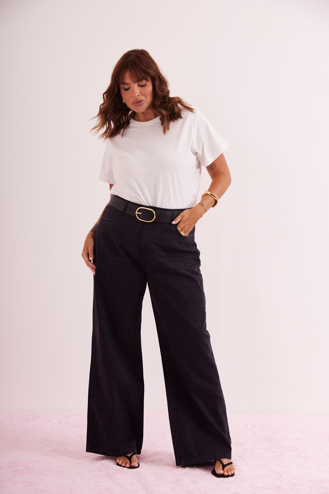 CALÇA WIDE LEG BLACK JEANS PRETO ESTONADO CALÇA WIDE LEG BLACK JEANS PRETO ESTONADO