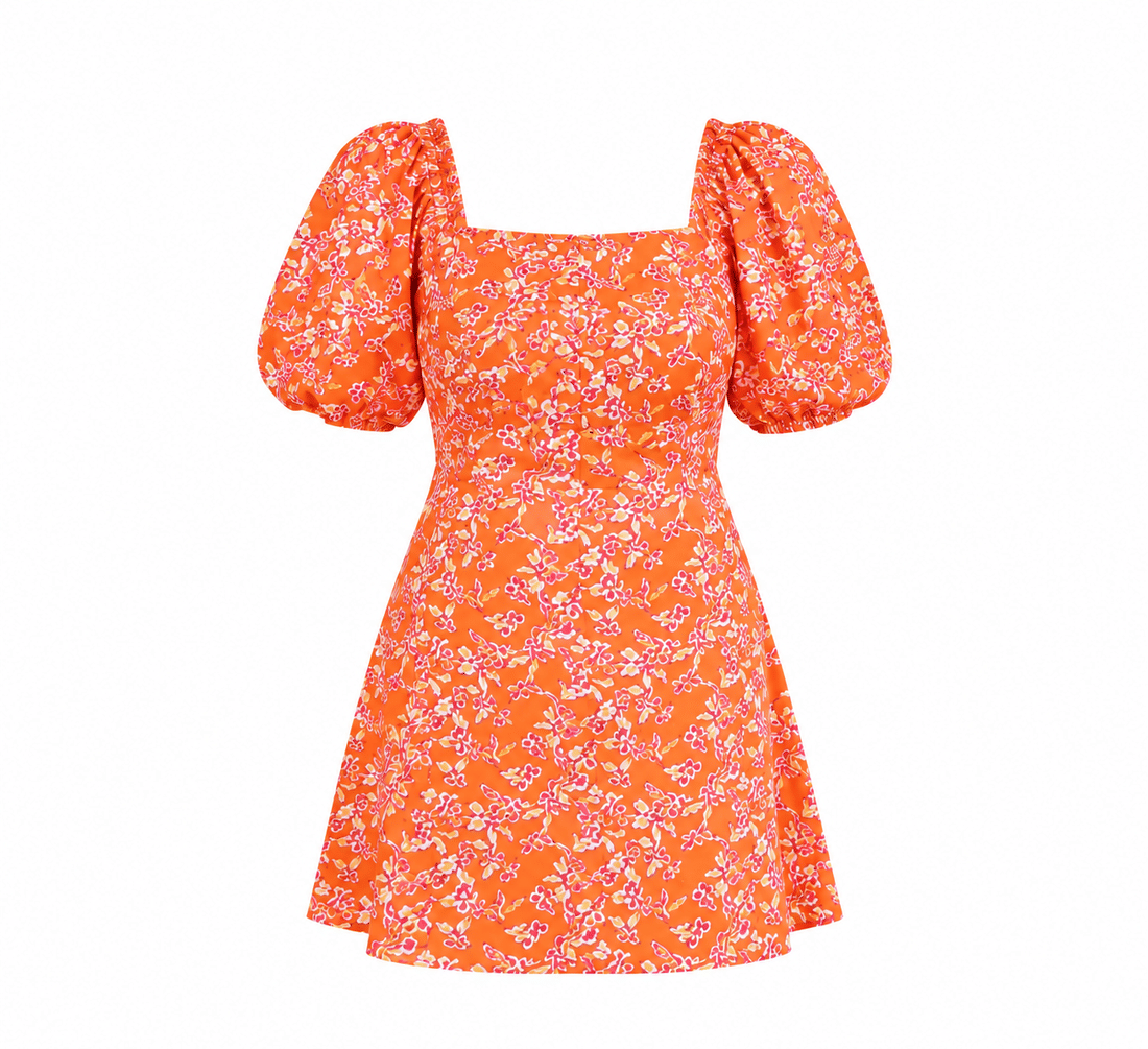 Vestido Curto Ana Paula FLORAL FUNDO LARANJA Vestido Curto Ana Paula FLORAL FUNDO LARANJA