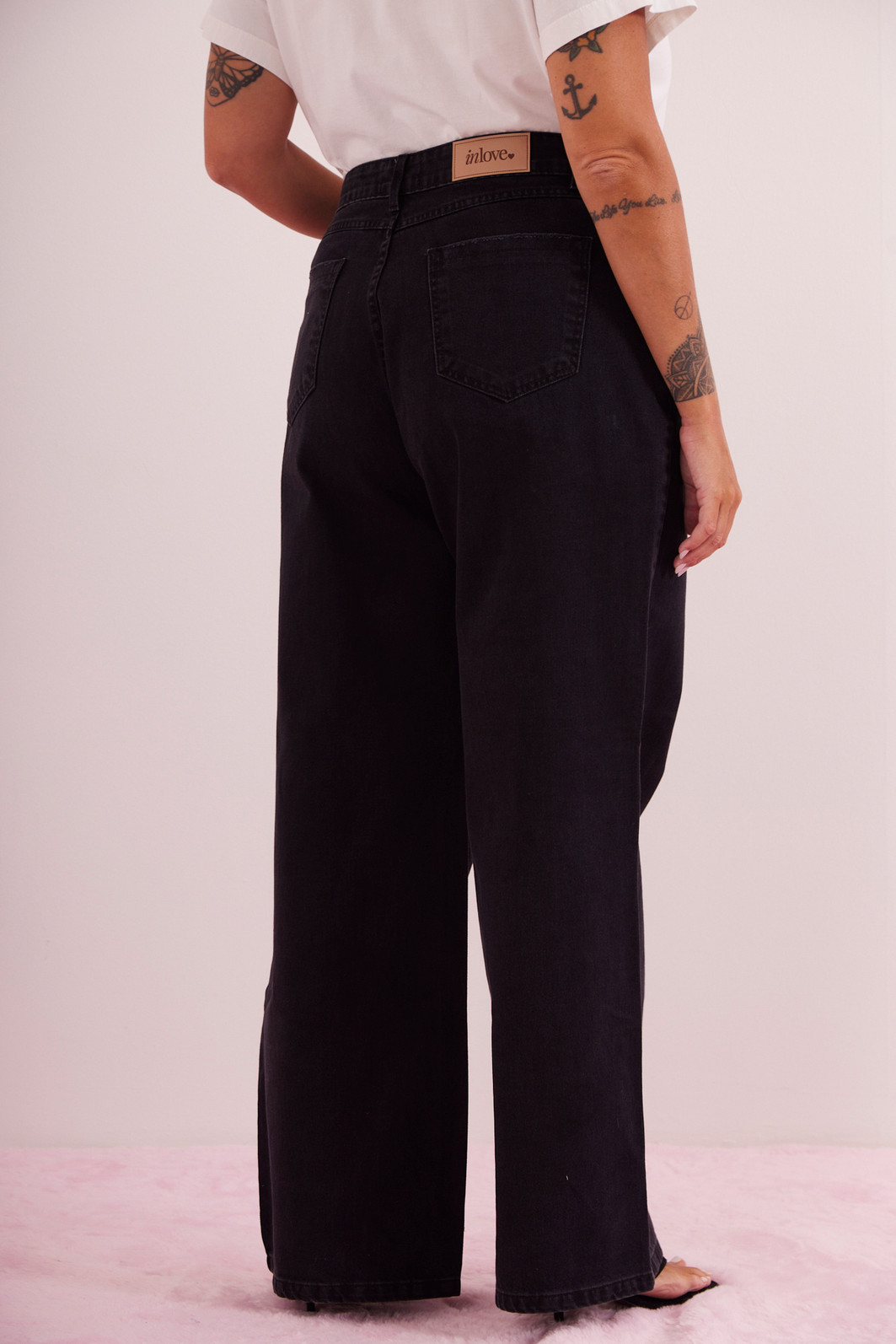 CALÇA WIDE LEG BLACK JEANS PRETO ESTONADO CALÇA WIDE LEG BLACK JEANS PRETO ESTONADO