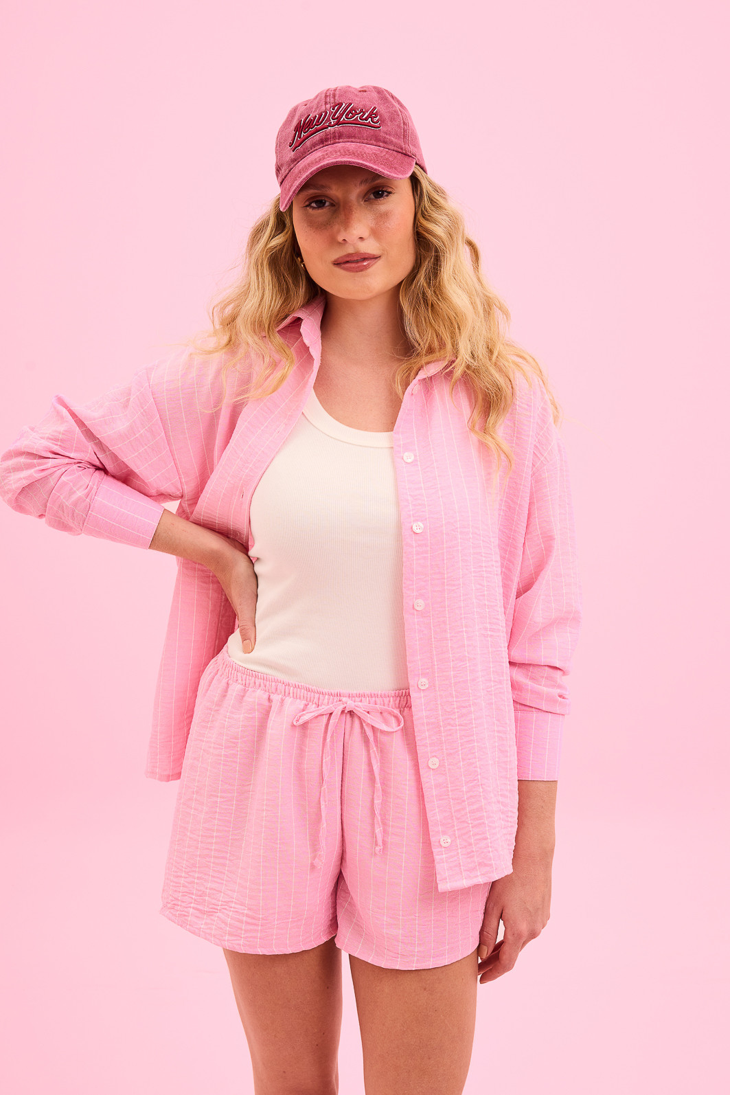 CAMISA AGATHA LISTRADO ROSA
