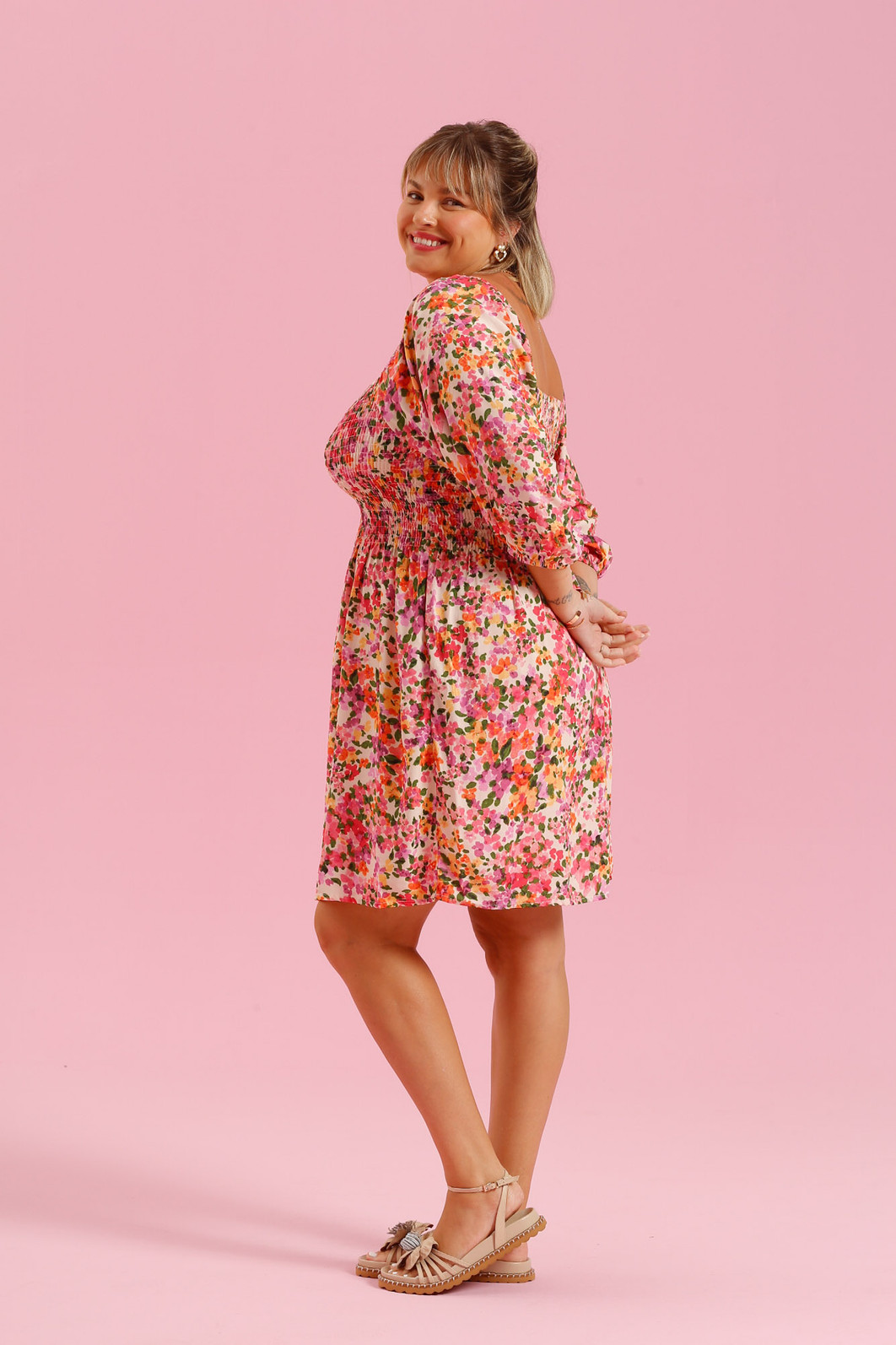 VESTIDO ROSA ESTAMPA FLORAL