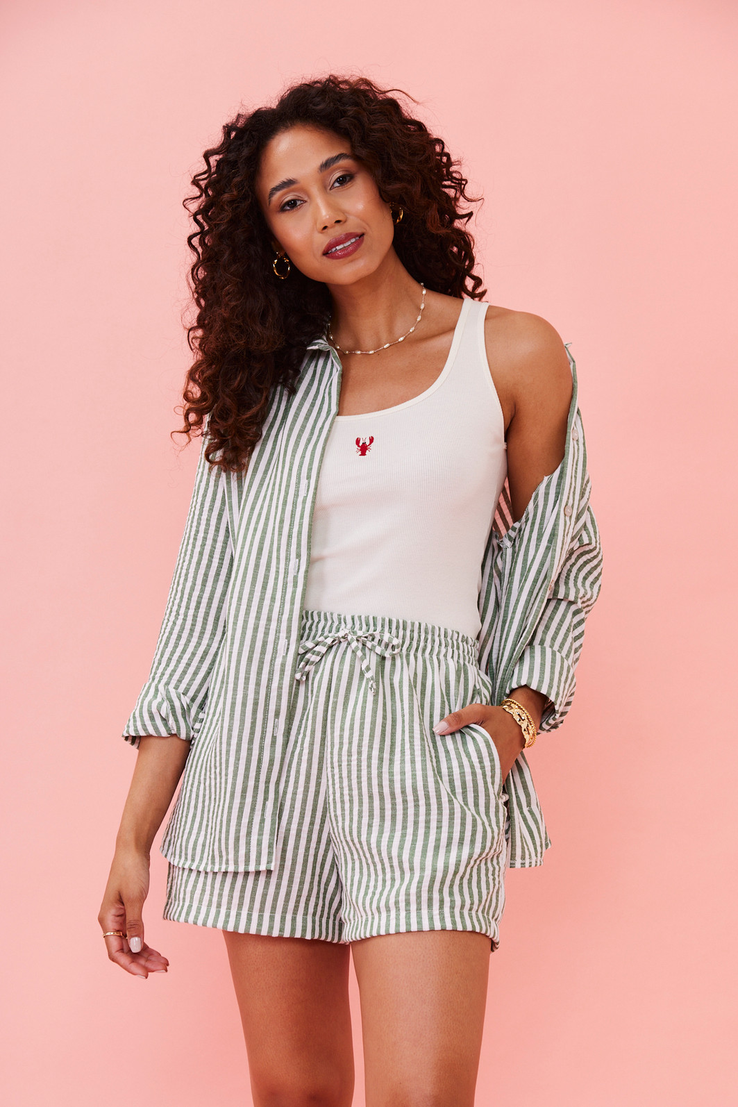 SHORTS ANA LISTRADO VERDE SHORTS ANA LISTRADO VERDE