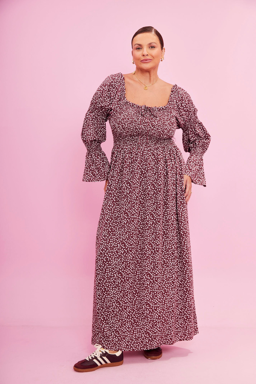 VESTIDO EMANUELE FLORAL FUNDO BORDO