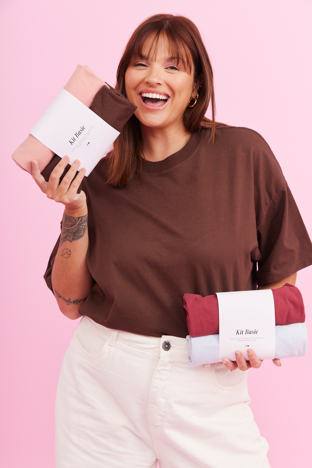 KIT T-SHIRTS OVER MARROM/ROSA KIT T-SHIRTS OVER MARROM/ROSA