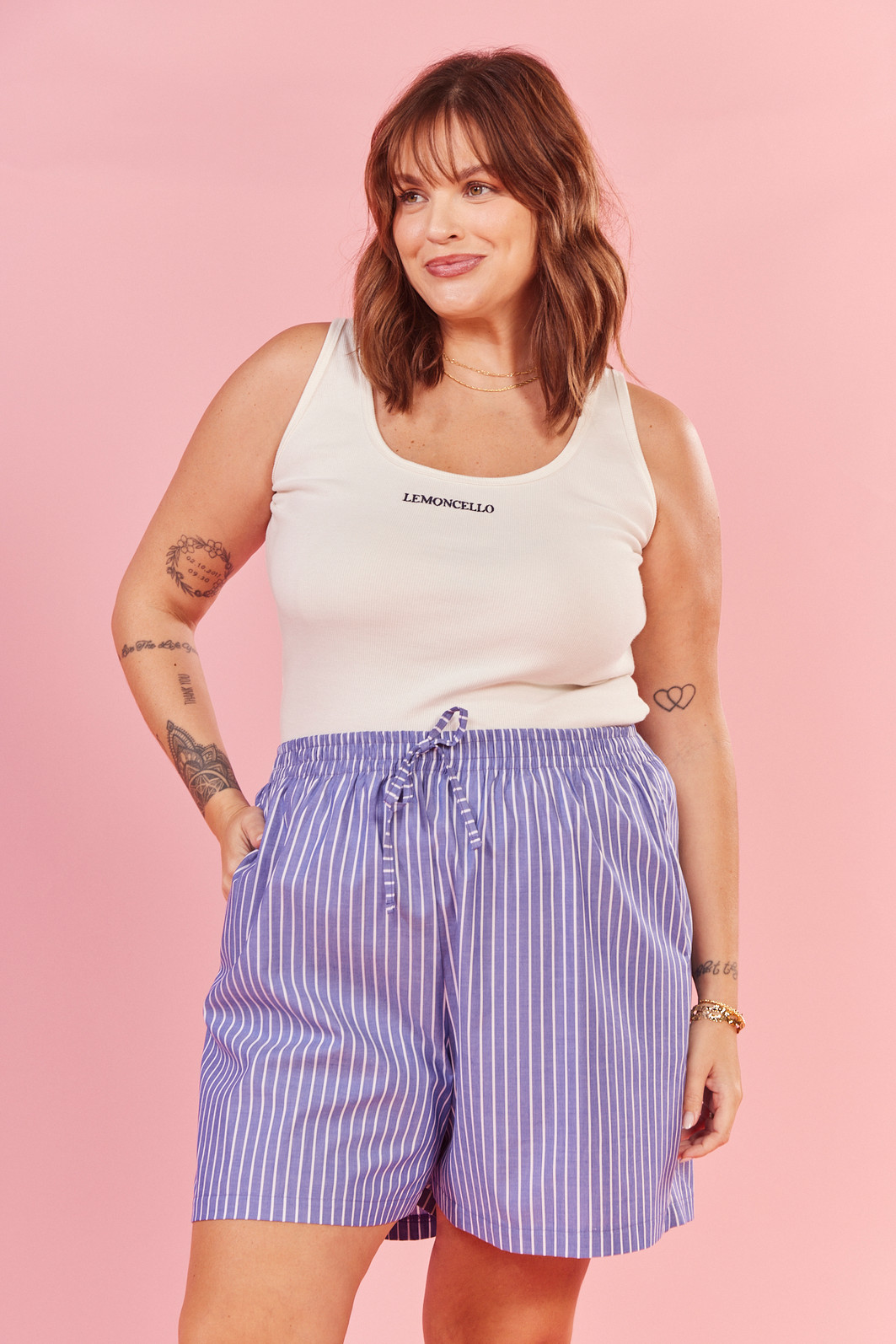 SHORTS ANNE LISTRADO AZUL SHORTS ANNE LISTRADO AZUL