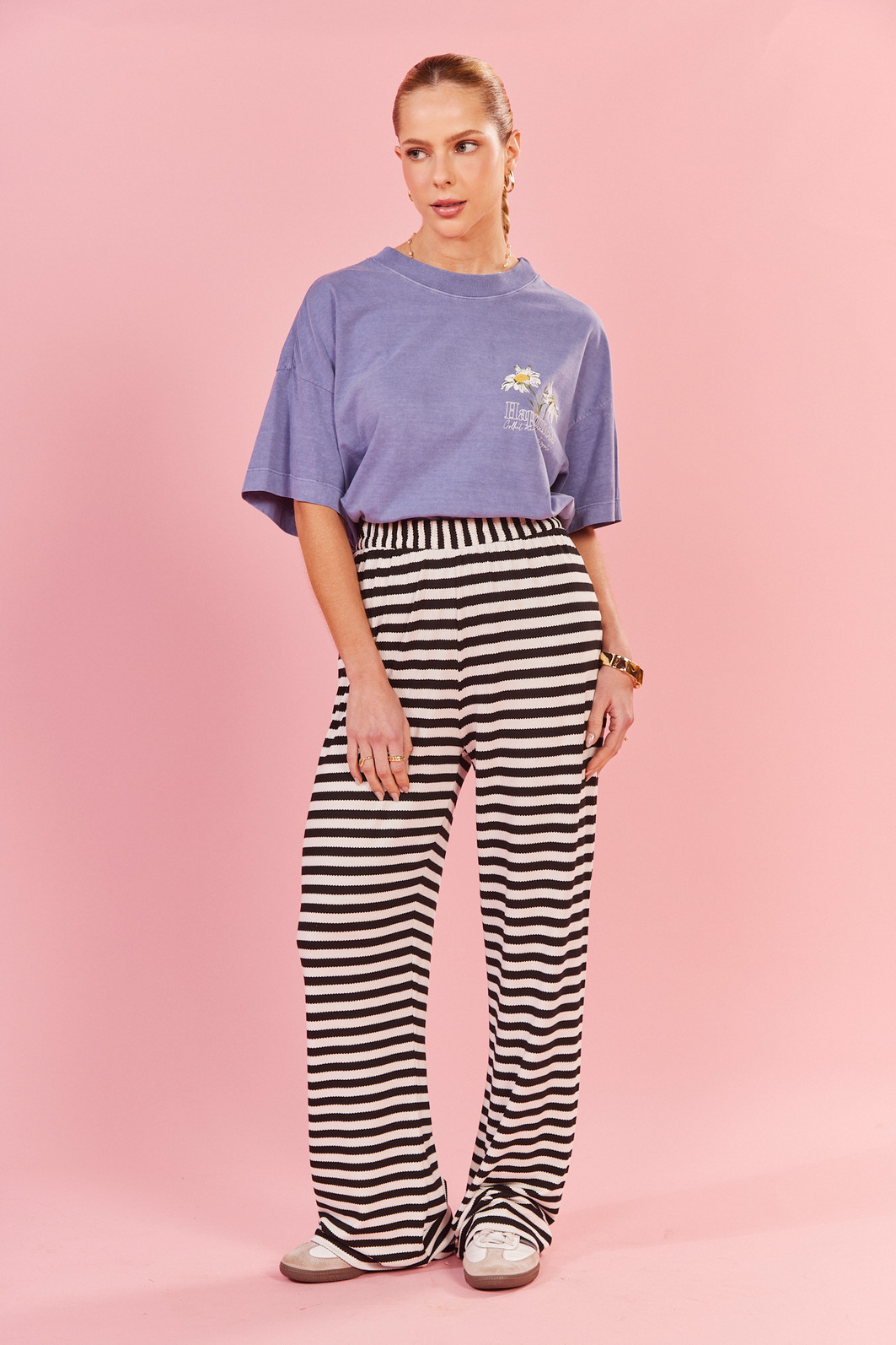 Calça Listrada Morgana LISTRADO PRETO COM FUNDO OFFF Calça Listrada Morgana LISTRADO PRETO COM FUNDO OFFF