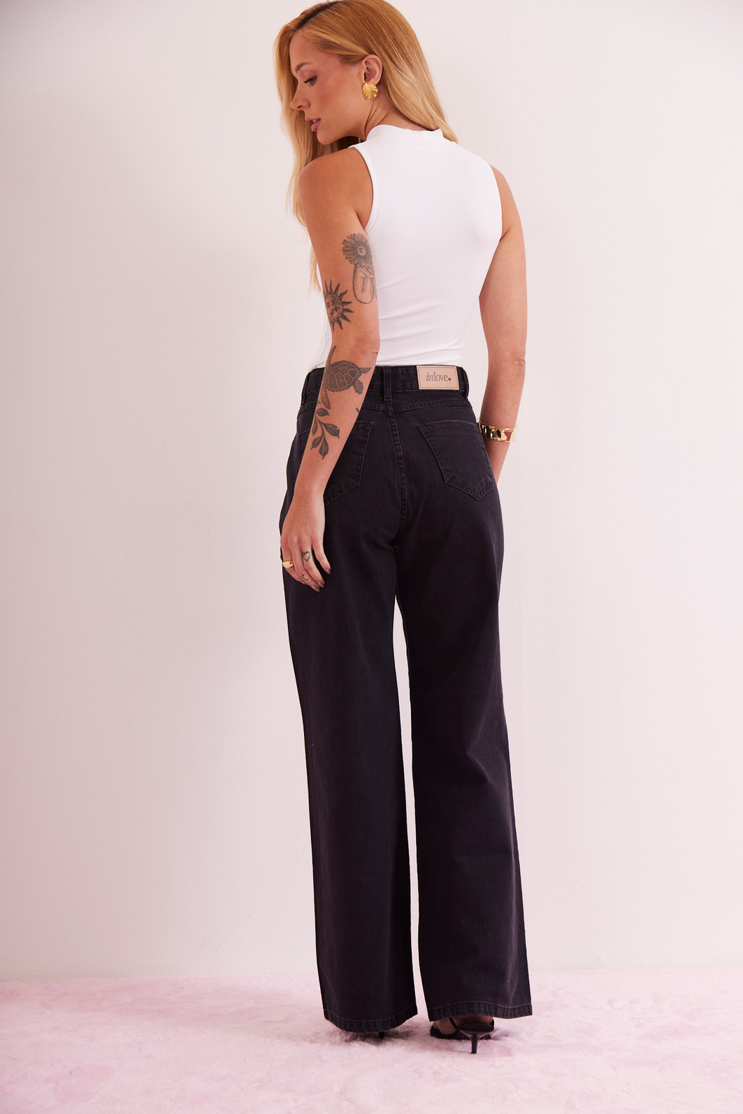 CALÇA WIDE LEG BLACK JEANS PRETO ESTONADO CALÇA WIDE LEG BLACK JEANS PRETO ESTONADO