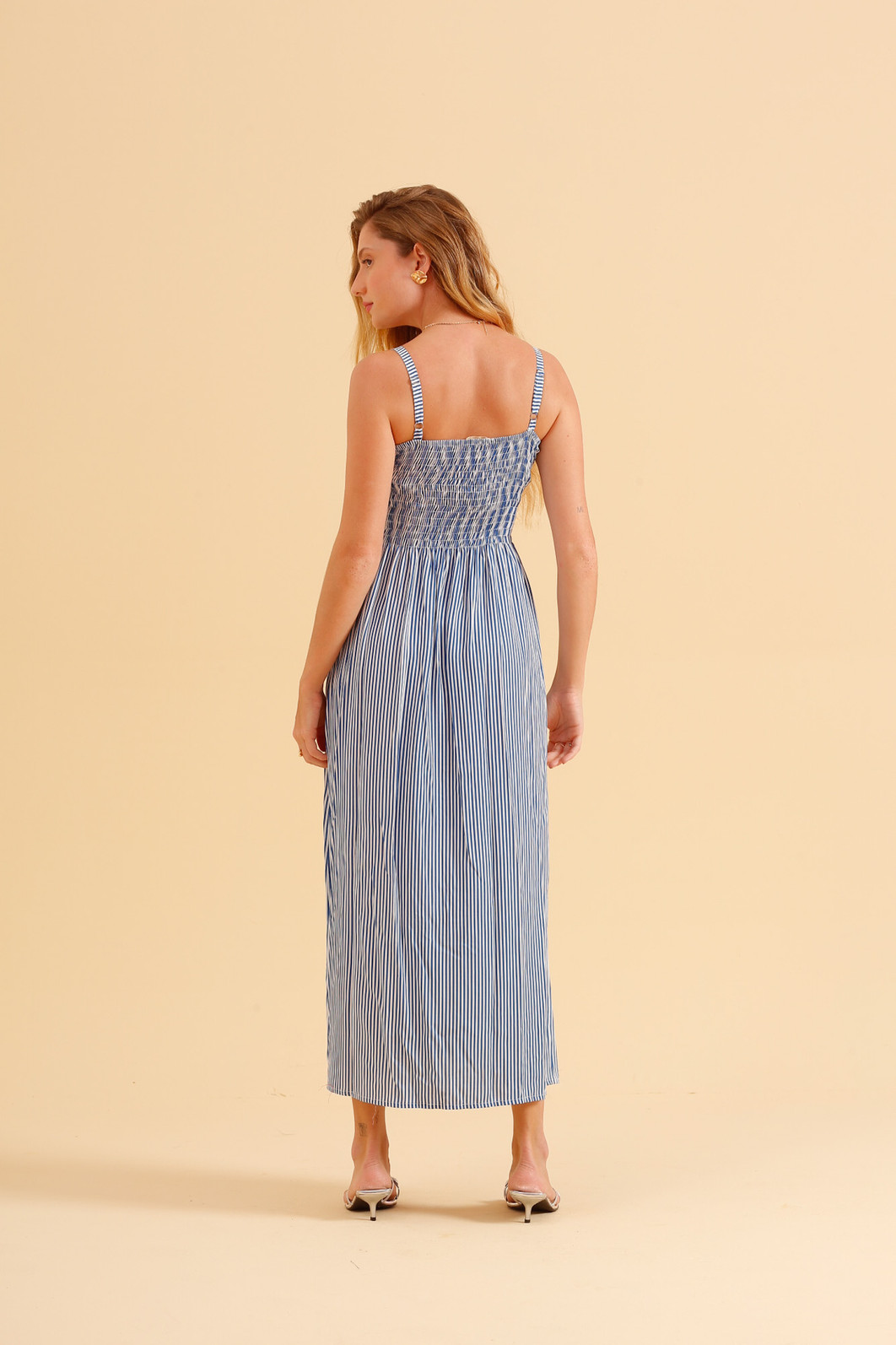 VESTIDO MIDI LISTRADO LISTRADO AZUL