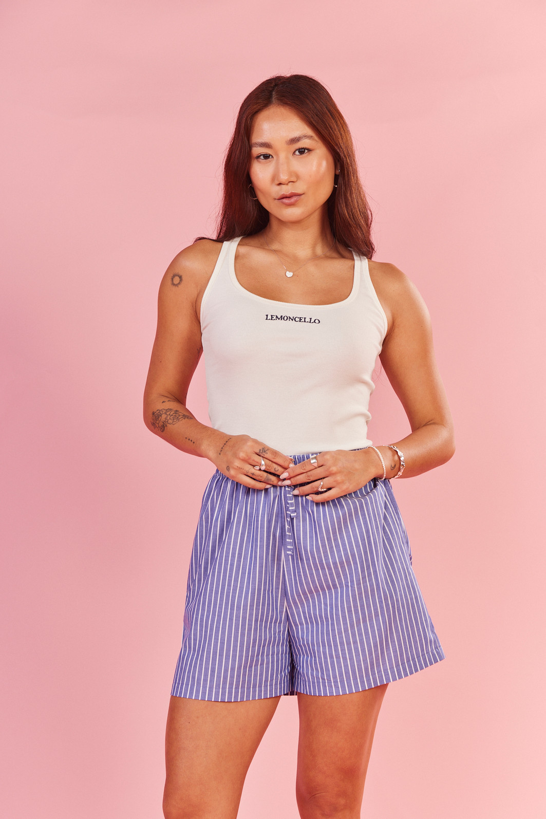 SHORTS ANNE LISTRADO AZUL SHORTS ANNE LISTRADO AZUL