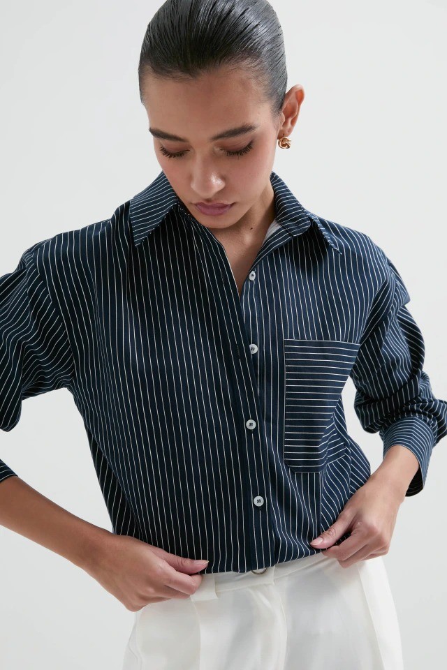CAMISA MARGO LISTRAS AZUL MARINHO