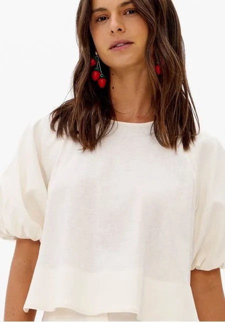 BLUSA MANGA BALONE COM LINHO BRANCO LANÇA PERFUME BLUSA MANGA BALONE COM LINHO BRANCO LANÇA PERFUME