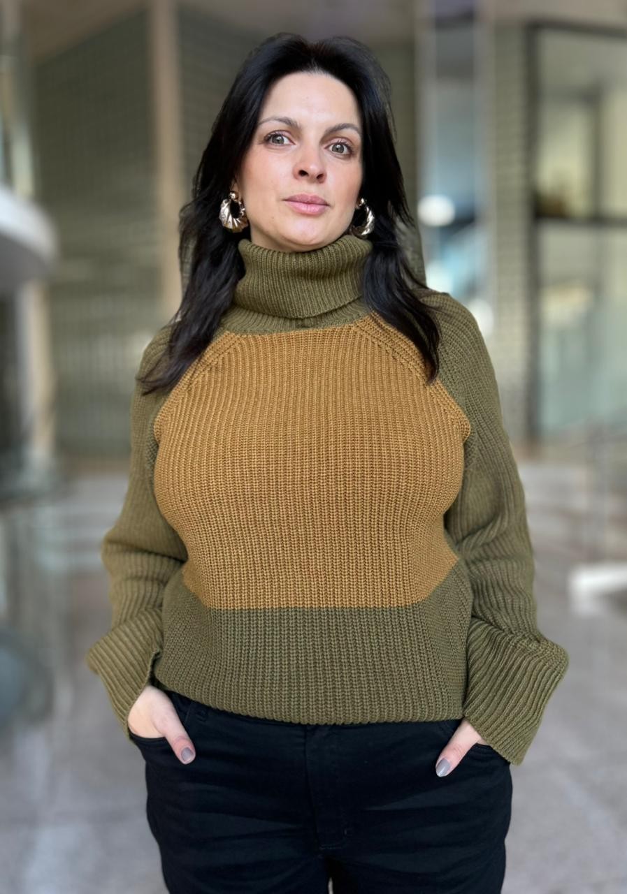 PULL DE TRICOT GOLA ALTA BICOLOR ANIMALE PULL DE TRICOT GOLA ALTA BICOLOR ANIMALE