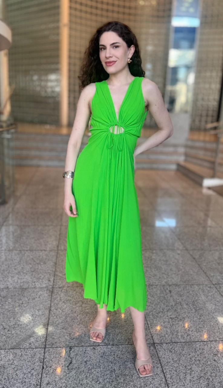 VESTIDO MIDI COULISSE VERDE CLASSICO ANIMALE VESTIDO MIDI COULISSE VERDE CLASSICO ANIMALE