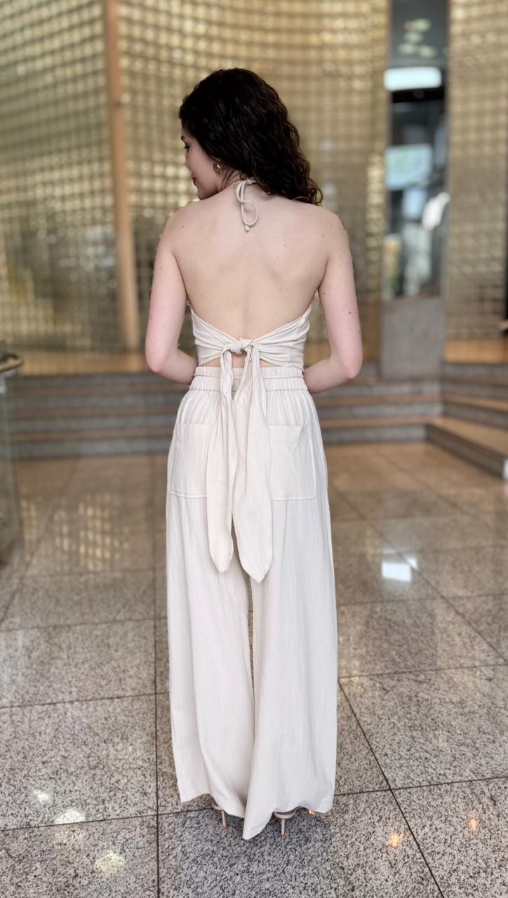 CALCA WIDE ALGODAO BEGE ESMERAL CALCA WIDE ALGODAO BEGE ESMERAL