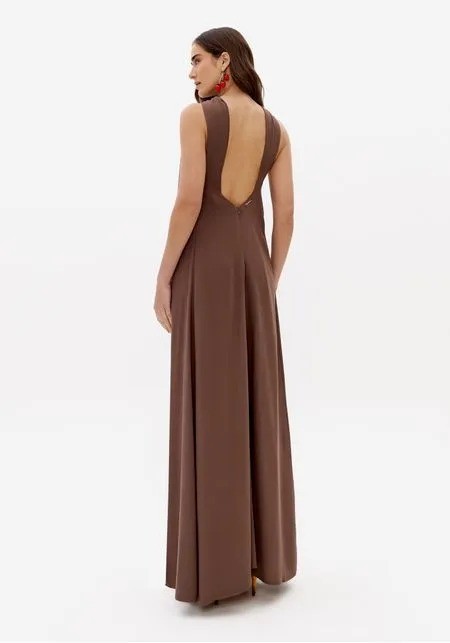 VESTIDO LONGO DE VISCOSE COM METAL MARROM LANÇA PERFUME VESTIDO LONGO DE VISCOSE COM METAL MARROM LANÇA PERFUME