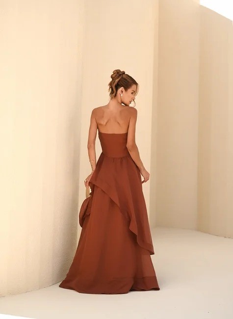 VESTIDO TOMARA QUE CAIA BUSTO FRANZIDO MARROM VESTIDO TOMARA QUE CAIA BUSTO FRANZIDO MARROM