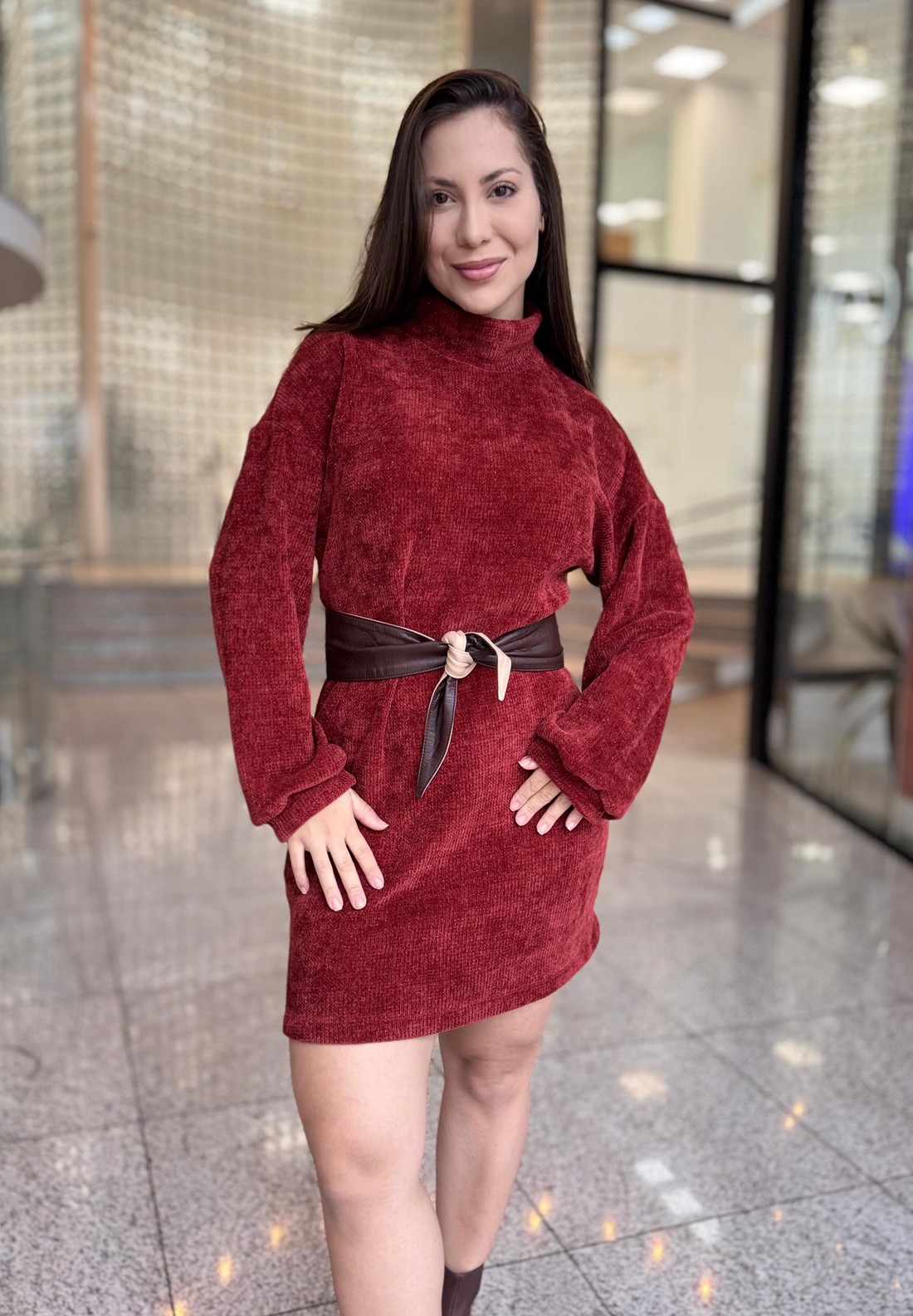 VESTIDO DE TRICOT GOLA MORENA ROSA