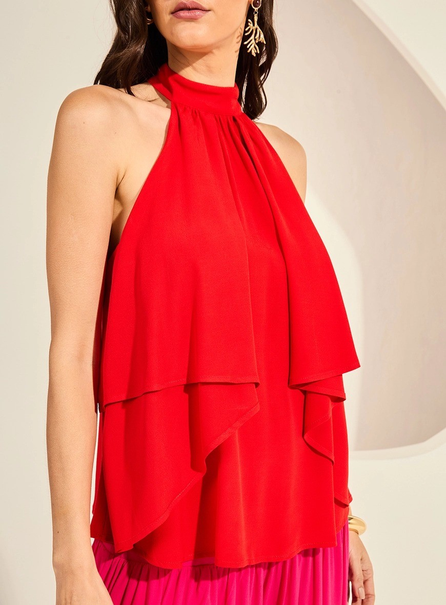 BLUSA AMPLA HALTER COM BABADOS VERMELHO SPARKL FORUM BLUSA AMPLA HALTER COM BABADOS VERMELHO SPARKL FORUM