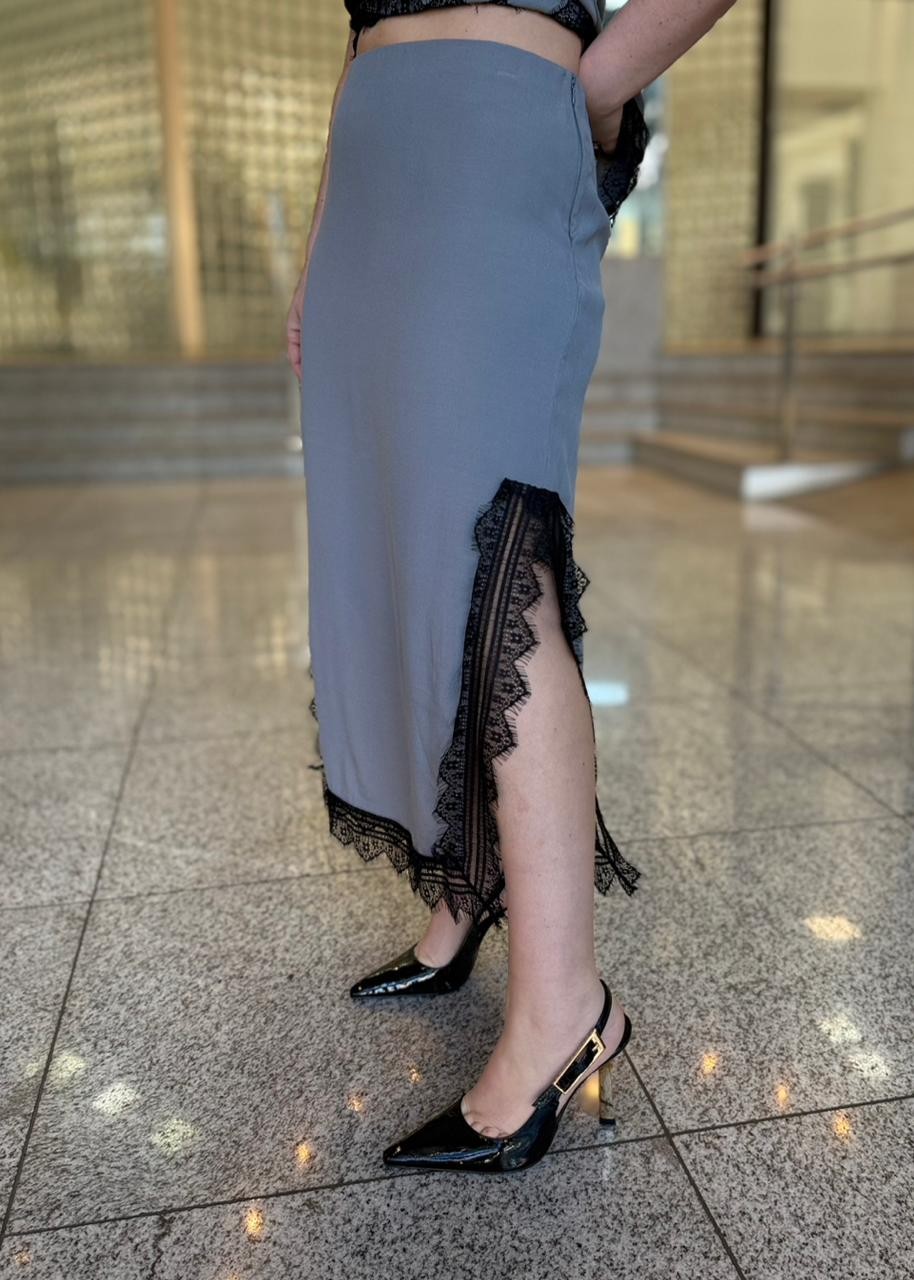 SAIA MIDI SLIP RENDA CINZA ALITA COLCCI SAIA MIDI SLIP RENDA CINZA ALITA COLCCI