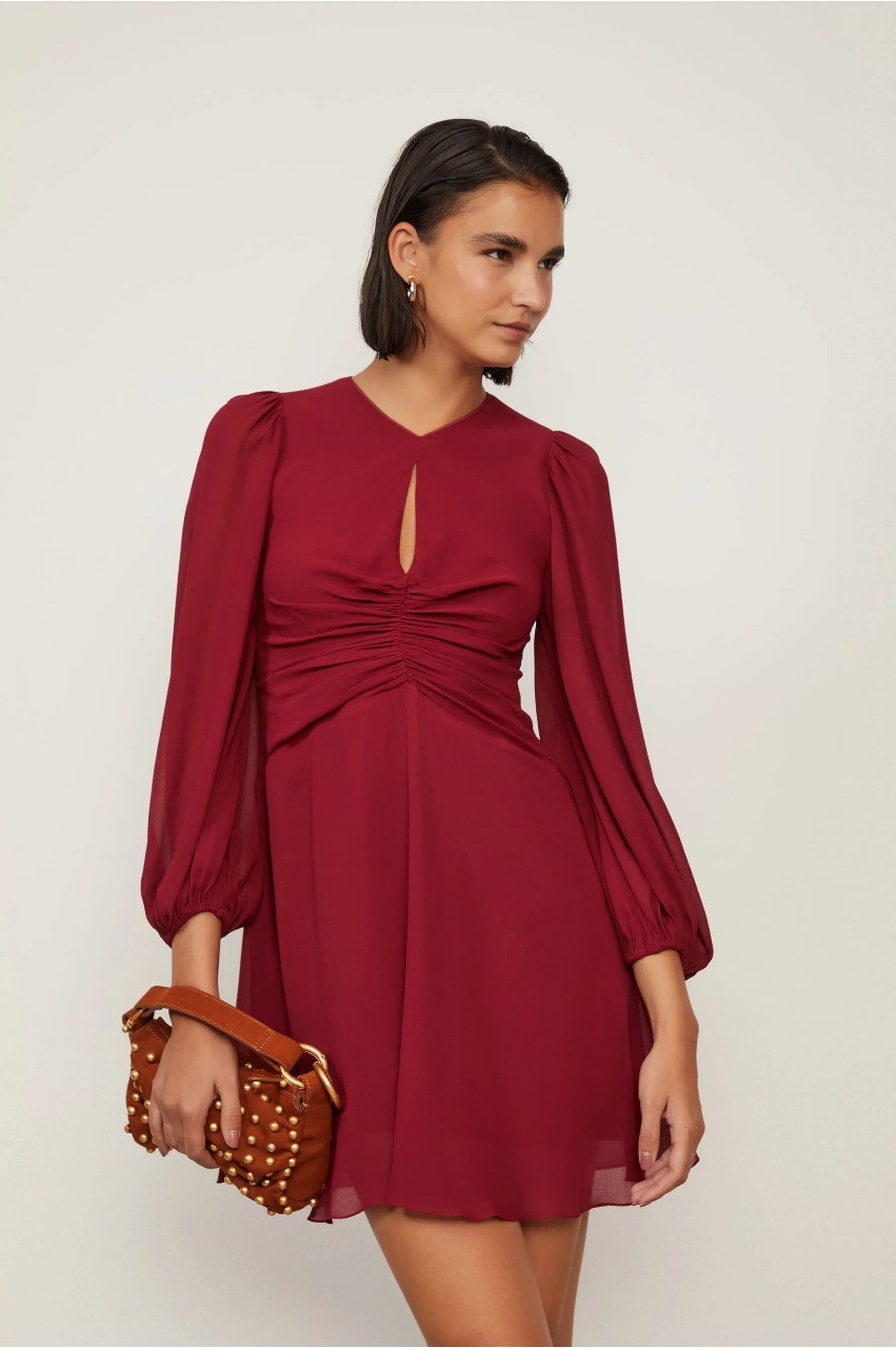 VESTIDO DE GEORGETTE CURTO FRANZDIO MARROM ANIMALE