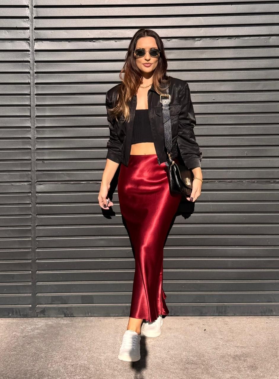 SAIA MIDI CETIM VERMELHO FORTE MY PLACE SAIA MIDI CETIM VERMELHO FORTE MY PLACE