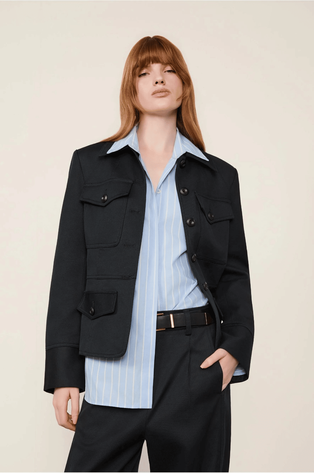 JAQUETA COM RECORTES E BOLSO PRETO ANIMALE